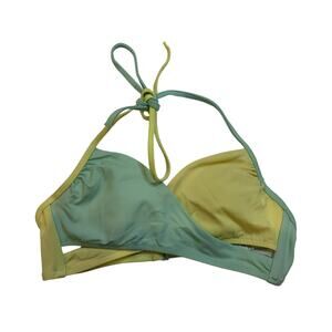 Victorias Secret PINK Seafoam Green Yellow Body Wrap Halter Bikini Top Small S